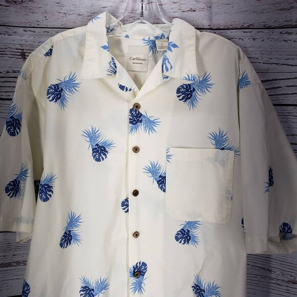 Caribbean Swimwear Men's Blue Cream Hawaiian Short Sleeve Shirt Size Large - Picture 14 of 14